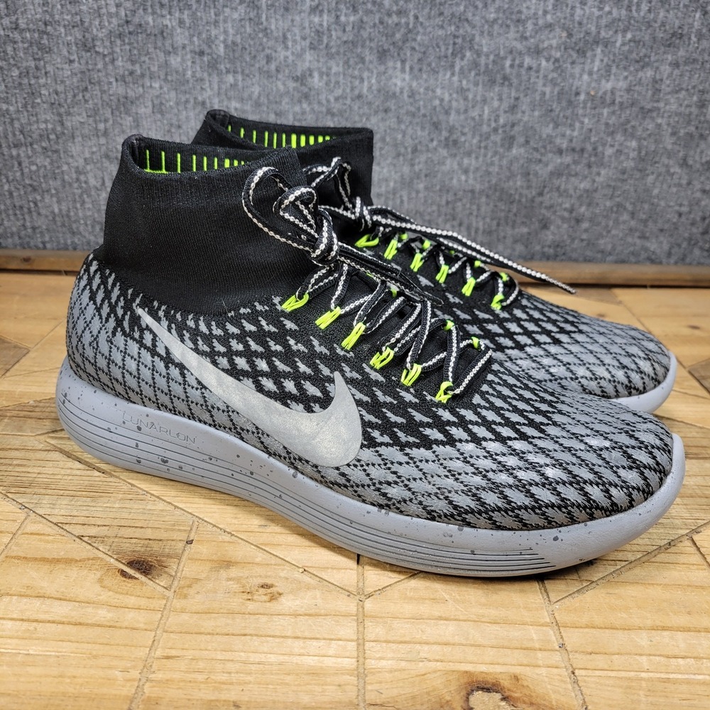 Nike LunarEpic Flyknit Shield Size 12 Black/Metallic Silver/Volt 849664-001